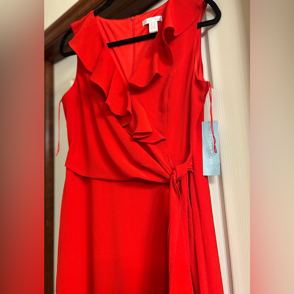 London Times Sleeveless Ruffle Faux -Wrap Maxi Dress.   New With Tags - Picture 3 of 8
